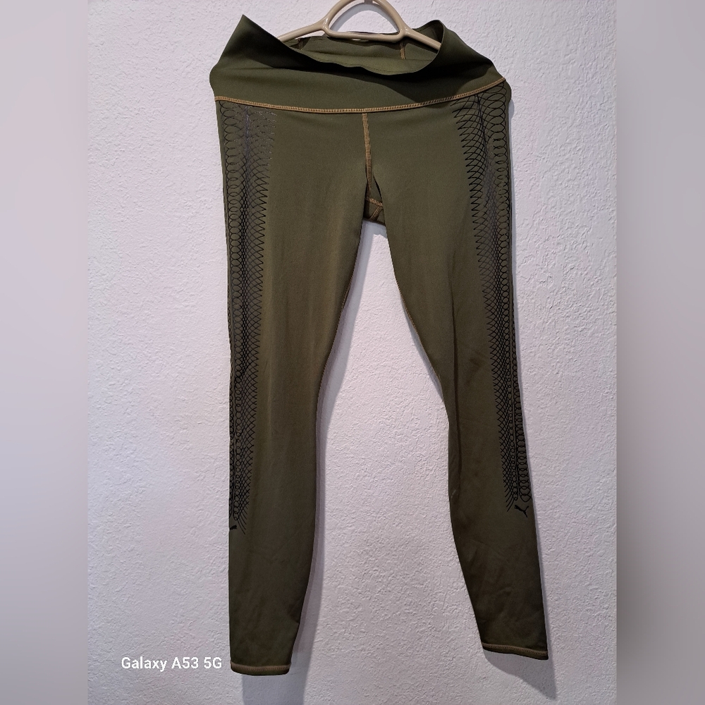 Puma Olive Leggings with Black Accents